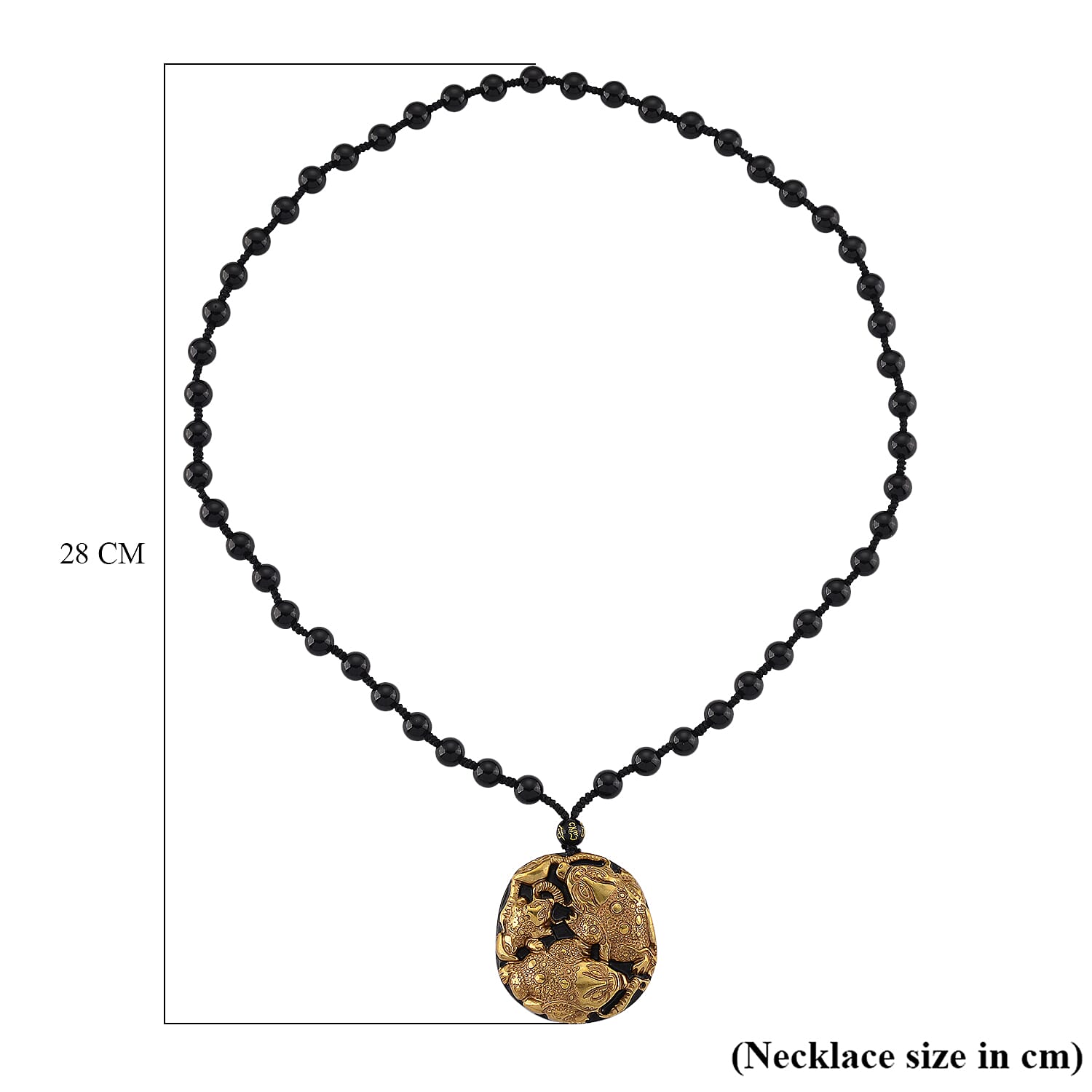 18K Yellow Gold Black Obsidian Triple Pixiu Necklace (Size - 26) 380.00 Ct.