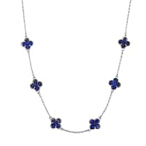 Designer Inspired - Lapis Lazuli Plum Blossom Necklace (Size - 20-2 EXT) in Silver Tone 12.00 Ct.