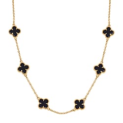 Designer Inspired - Black Dyed Agate Plum Blossom Necklace (Size - 20-2 EXT) 12.00 Ct.