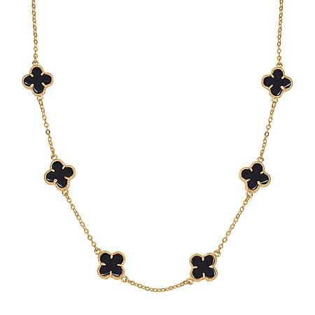 Designer Inspired - Black Dyed Agate Plum Blossom Necklace (Size - 20-2 EXT) 12.00 Ct.