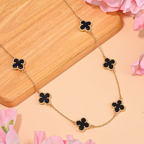 Designer Inspired - Black Dyed Agate Plum Blossom Necklace (Size - 20-2 EXT) 12.00 Ct.