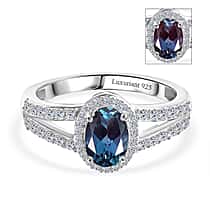 Luxuriant Lab Grown Alexandrite & White Zircon Ring in Rhodium Overlay Sterling Silver 1.34 Ct.