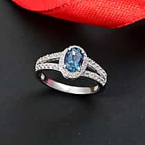 Luxuriant Lab Grown Alexandrite & White Zircon Ring in Rhodium Overlay Sterling Silver 1.34 Ct.