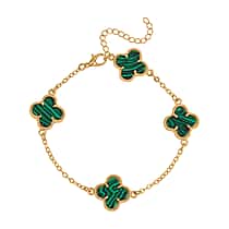 Created Malachite Plum Blossom Bracelet (Size - 7.5-2 EXT) in Yellow Gold Tone 8.00 Ct.