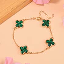 Created Malachite Plum Blossom Bracelet (Size - 7.5-2 EXT) in Yellow Gold Tone 8.00 Ct.