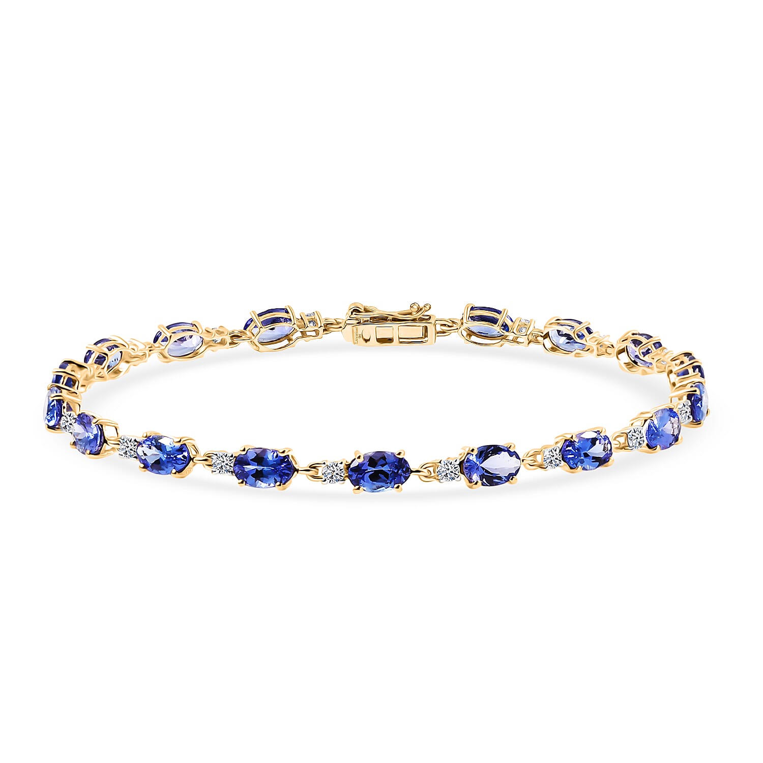 Luxuriant 9K Yellow Gold AAA Tanzanite & Lab Grown Diamond (SI-GH) Cluster Bracelet (Size 7.5) with GB Lock Box 8.13 Ct.