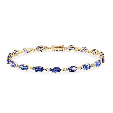 Luxuriant 9K Yellow Gold AAA Tanzanite & Lab Grown Diamond (SI-GH) Cluster Bracelet (Size 7.5) with GB Lock Box 8.13 Ct.