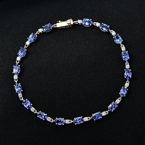 Luxuriant 9K Yellow Gold AAA Tanzanite & Lab Grown Diamond (SI-GH) Cluster Bracelet (Size 7.5) with GB Lock Box 8.13 Ct.