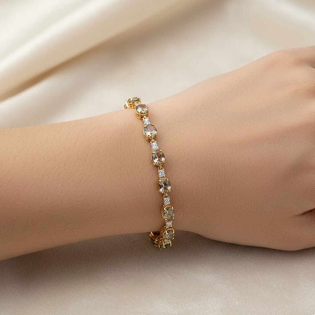 Luxuriant 9K Yellow Gold AAA Turkizite & Lab Grown Diamond (SI-GH) Cluster Bracelet (Size 7.5) with GB Lock Box 9.61 Ct.