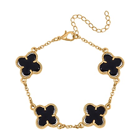 Designer Inspired - Black Dyed Agate Plum Blossom Bracelet (Size - 7.5-2 EXT) 8.00 Ct.