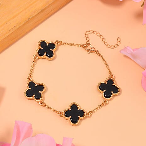 Designer Inspired - Black Dyed Agate Plum Blossom Bracelet (Size - 7.5-2 EXT) 8.00 Ct.