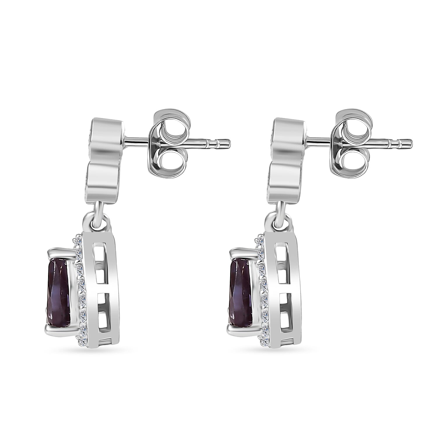Luxuriant Lab Grown Alexandrite & White Zircon Dangling Earring in Rhodium Overlay Sterling Silver 1.14 Ct.
