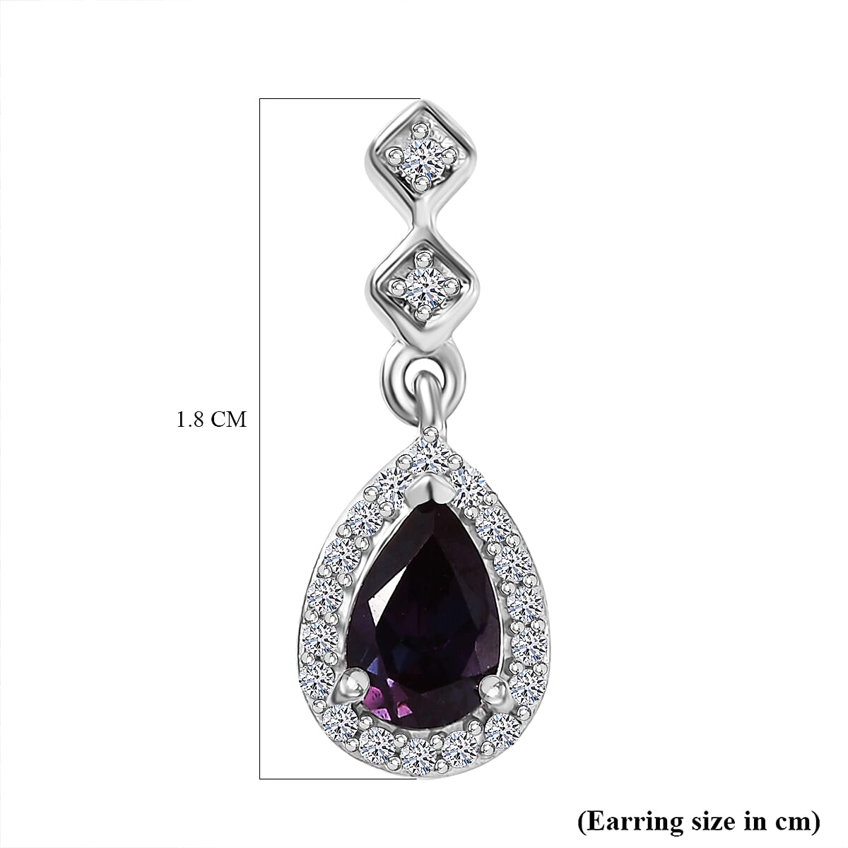 Luxuriant Lab Grown Alexandrite & White Zircon Dangling Earring in Rhodium Overlay Sterling Silver 1.14 Ct.