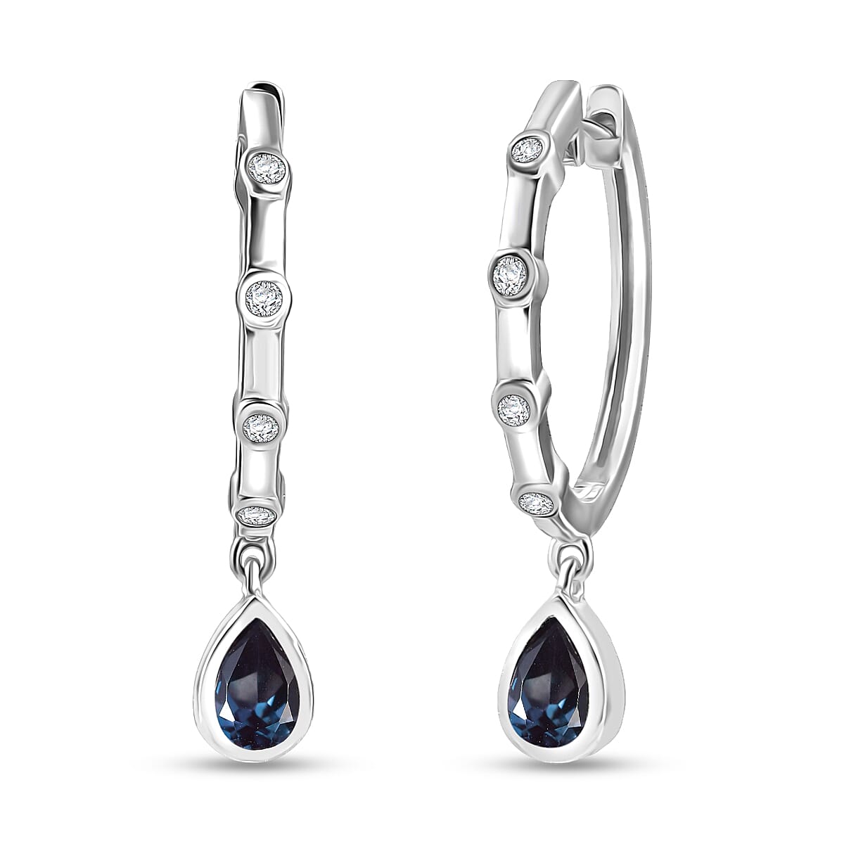 Luxuriant Lab Grown Alexandrite & White Zircon Dangling Earring in Rhodium Overlay Sterling Silver 1.05 Ct.