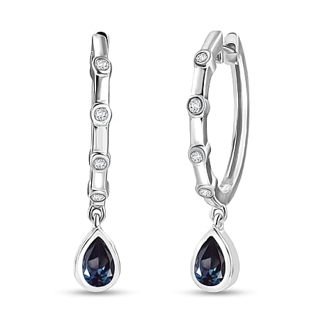 Luxuriant Lab Grown Alexandrite & White Zircon Dangling Earring in Rhodium Overlay Sterling Silver 1.05 Ct.
