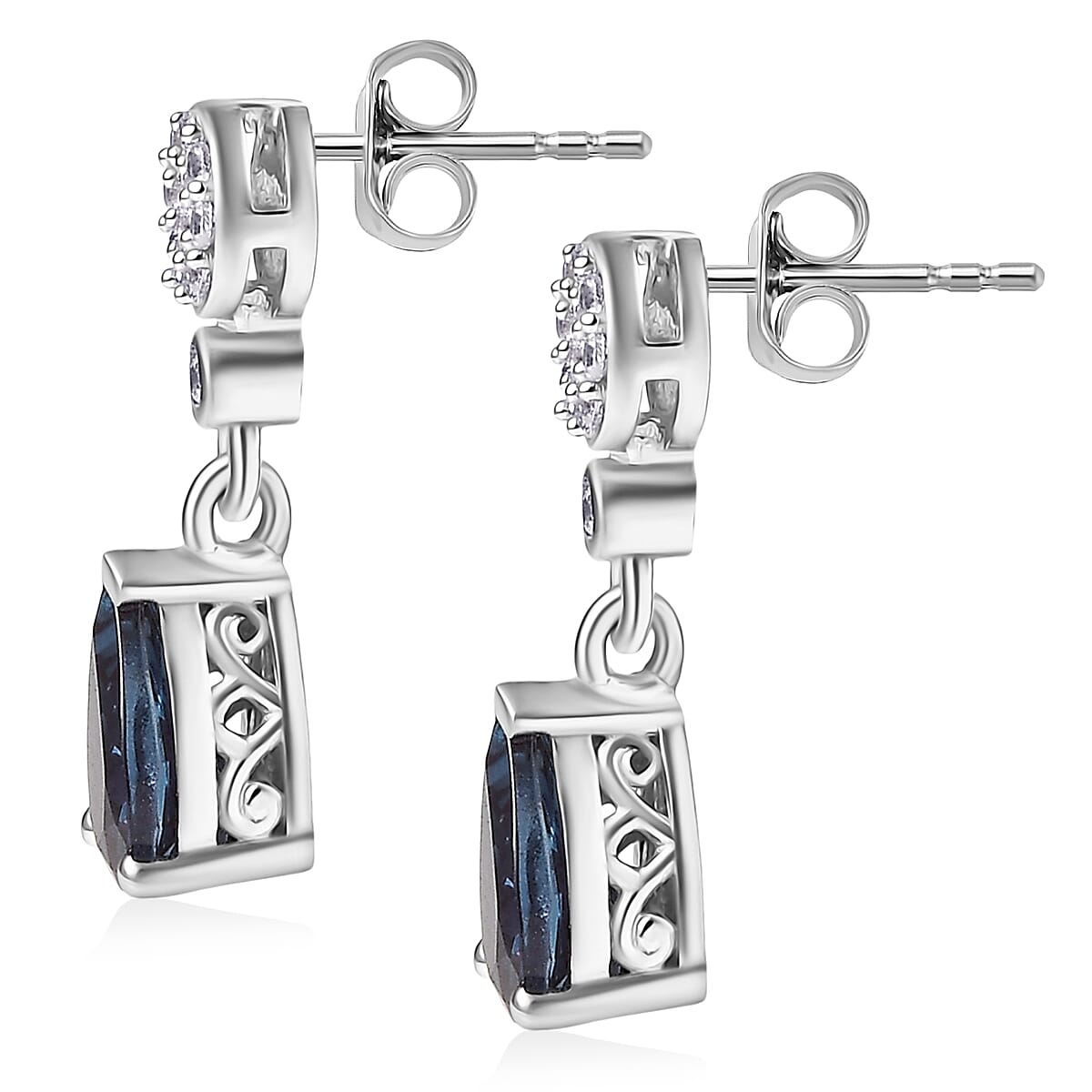 Luxuriant Lab Grown Alexandrite & White Zircon Dangling Earring in Rhodium Overlay Sterling Silver 1.75 Ct.
