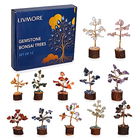 Tucson Find  Deal Livmore Set of 12 Gemstone Bonsai Trees (5.08cm) - Multi Colour