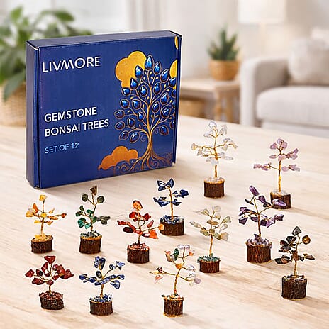 Tucson Find  Deal Livmore Set of 12 Gemstone Bonsai Trees (5.08cm) - Multi Colour
