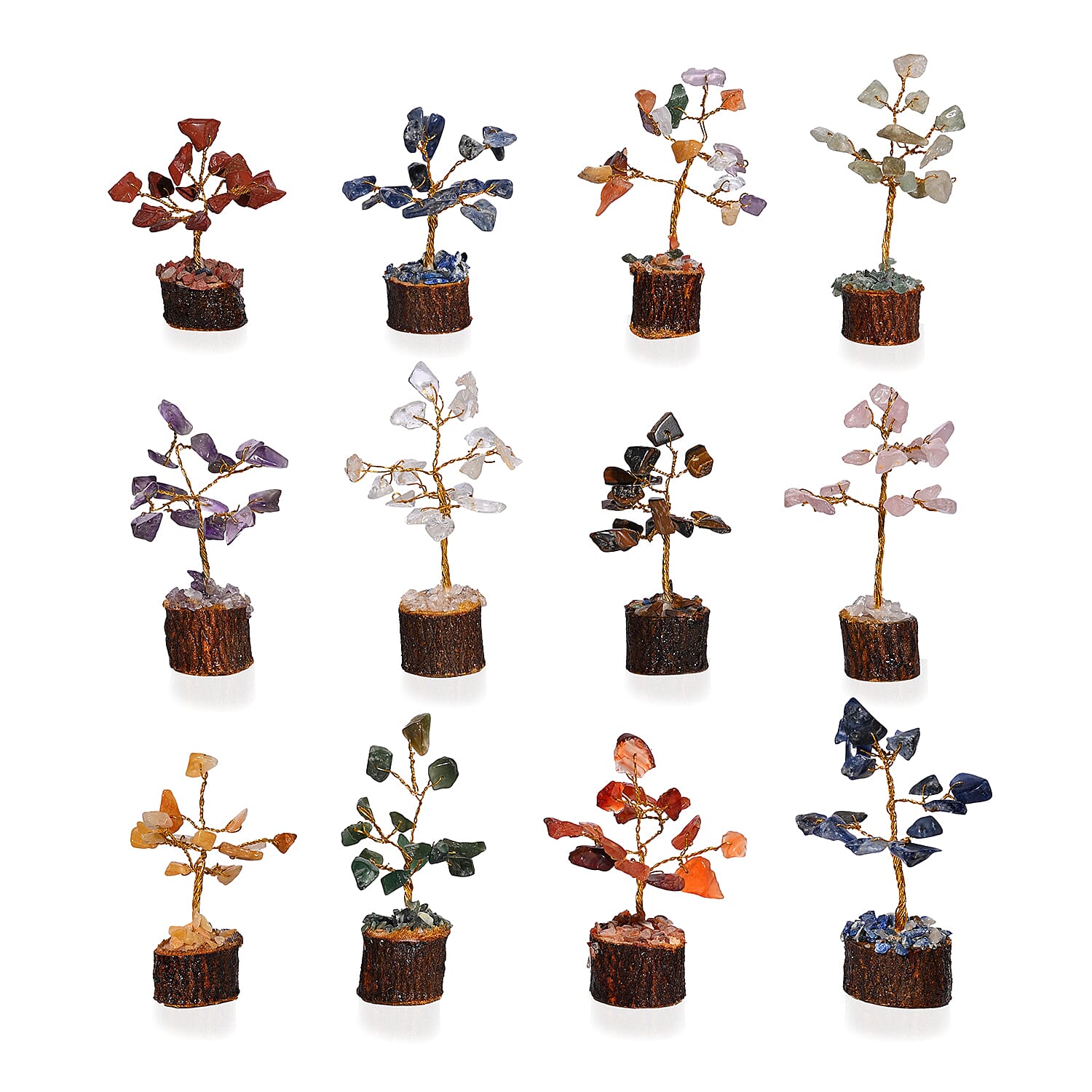 Tucson Find  Deal Livmore Set of 12 Gemstone Bonsai Trees (5.08cm) - Multi Colour