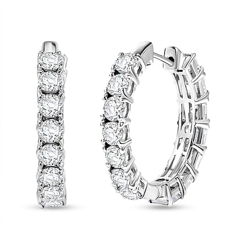 D'Joy Moissanite Full Hoop Earring in Rhodium Overlay Sterling Silver 7.17 Ct, Silver Wt. 6.17 Gms.