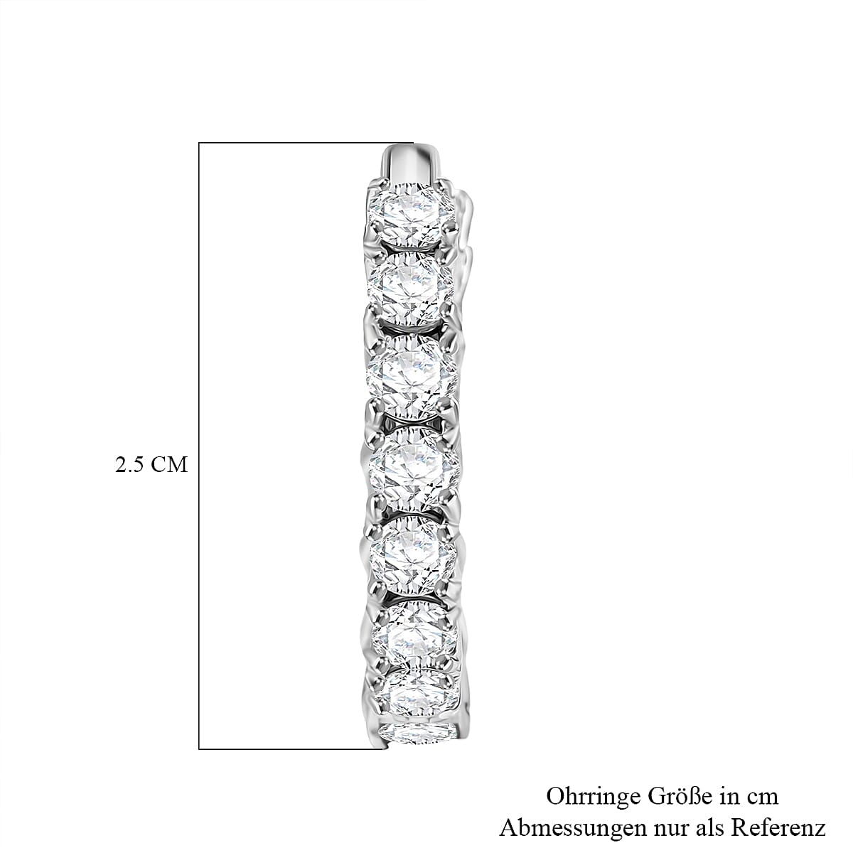 D'Joy Moissanite Full Hoop Earring in Rhodium Overlay Sterling Silver 7.17 Ct, Silver Wt. 6.17 Gms.