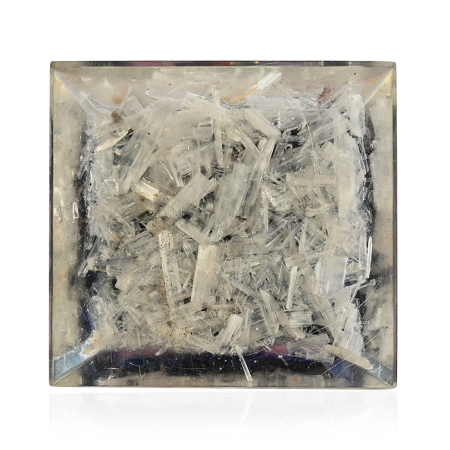 LIVMORE Gemstone Orgone Decorative Pyramid (5cm) With Selenite, Pyrite, Lapis Lazuli, Rose Quartz and Black Onyx