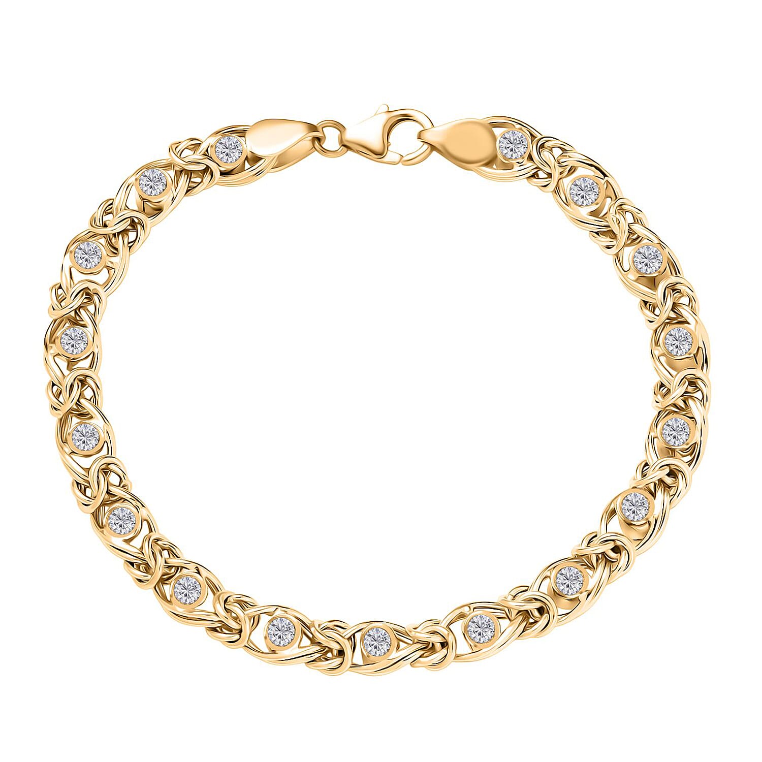 Ottoman Treasure - Luxuriant Lab Grown Diamond (SI-GH) Byzantine Bracelet  (Size 7.5) in 18K Vermeil Yellow Gold Sterling Silver 1.13 Ct, Silver Wt 12.51 Gms