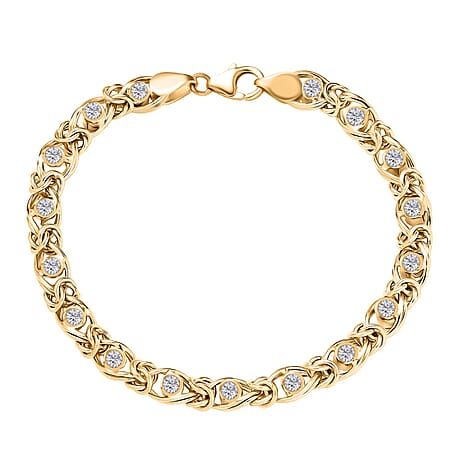 Ottoman Treasure - Luxuriant Lab Grown Diamond (SI-GH) Byzantine Bracelet  (Size 7.5) in 18K Vermeil Yellow Gold Sterling Silver 1.13 Ct, Silver Wt 12.51 Gms