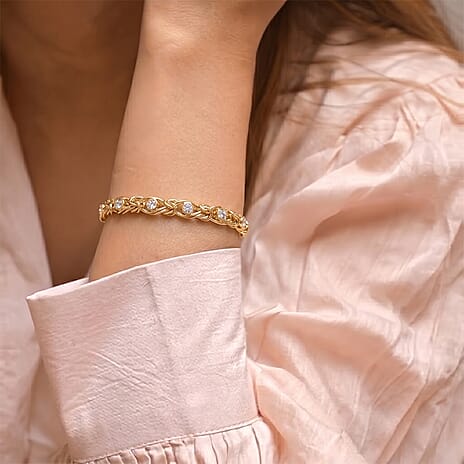 Ottoman Treasure - Luxuriant Lab Grown Diamond (SI-GH) Byzantine Bracelet  (Size 7.5) in 18K Vermeil Yellow Gold Sterling Silver 1.13 Ct, Silver Wt 12.51 Gms