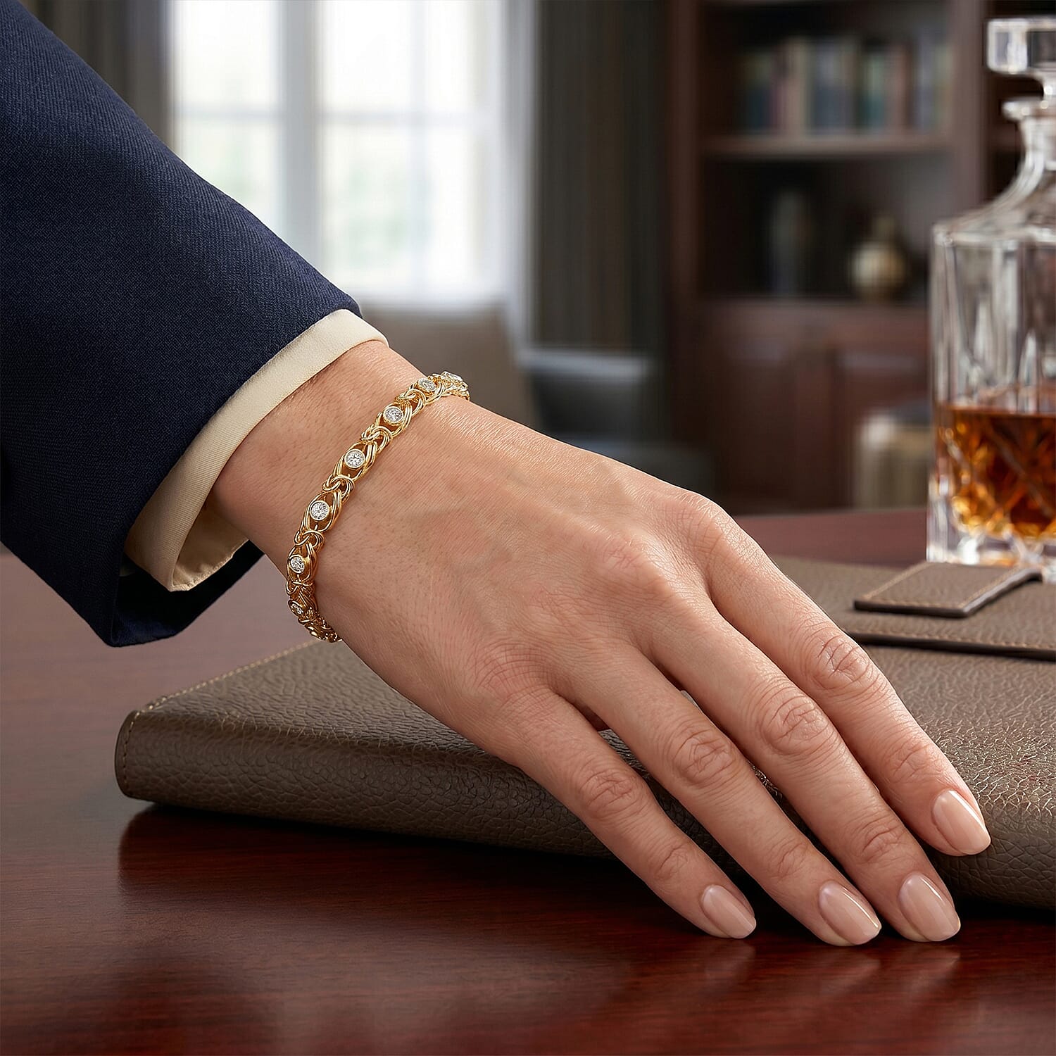 Ottoman Treasure - Luxuriant Lab Grown Diamond (SI-GH) Byzantine Bracelet  (Size 7.5) in 18K Vermeil Yellow Gold Sterling Silver 1.13 Ct, Silver Wt 12.51 Gms