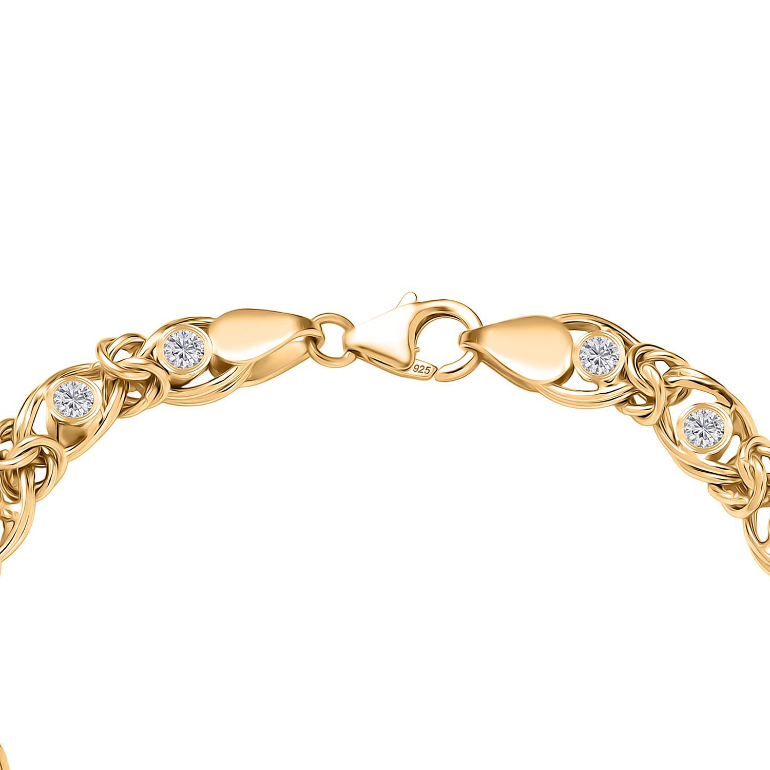 Ottoman Treasure - Luxuriant Lab Grown Diamond (SI-GH) Byzantine Bracelet  (Size 7.5) in 18K Vermeil Yellow Gold Sterling Silver 1.13 Ct, Silver Wt 12.51 Gms