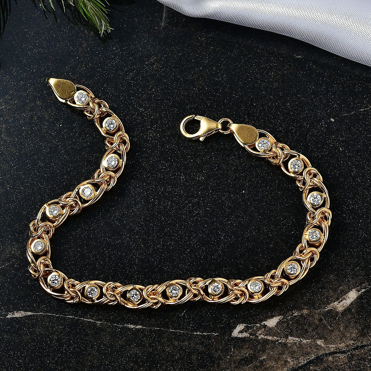 Luxuriant Lab Grown Diamond (SI-GH) Line Bracelet 1 Row (Size 7.5) in 18K Vermeil Yellow Gold Plated Sterling Silver 1.13 Ct, Silver Wt. 12.51 Gms.