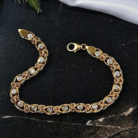 Ottoman Treasure-  Lab Grown Diamond (SI-GH) Byzantine Bracelet  (Size 7.5) in 18K Vermeil Yellow Gold Sterling Silver. Total Wt 1.15 Cts