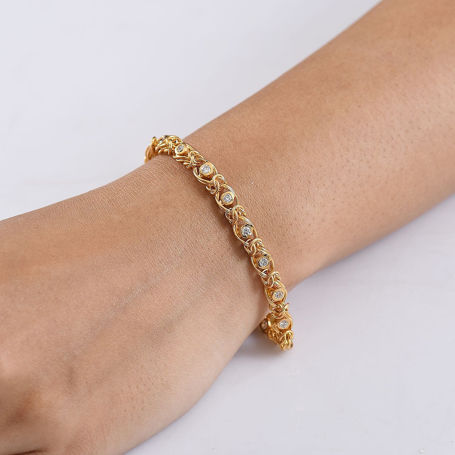 Luxuriant Lab Grown Diamond (SI-GH) Line Bracelet 1 Row (Size 7.5) in 18K Vermeil Yellow Gold Plated Sterling Silver 1.13 Ct, Silver Wt. 12.51 Gms.