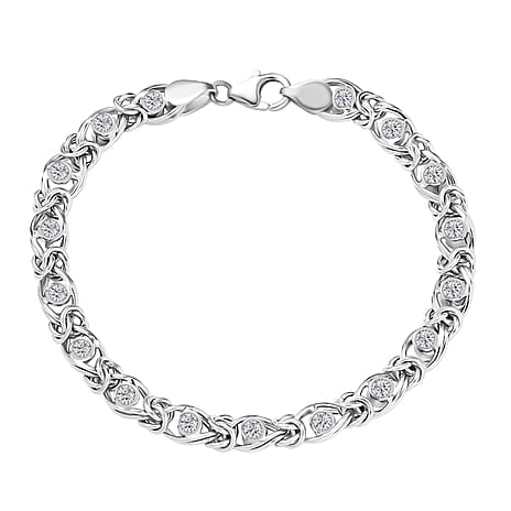 Ottoman Treasure- Luxuriant Lab Grown Diamond (SI-GH) Byzantine Bracelet (Size 7.5) in Platinum Overlay Sterling Silver 1.15 Cts, Silver Wt. 12.51 Gms