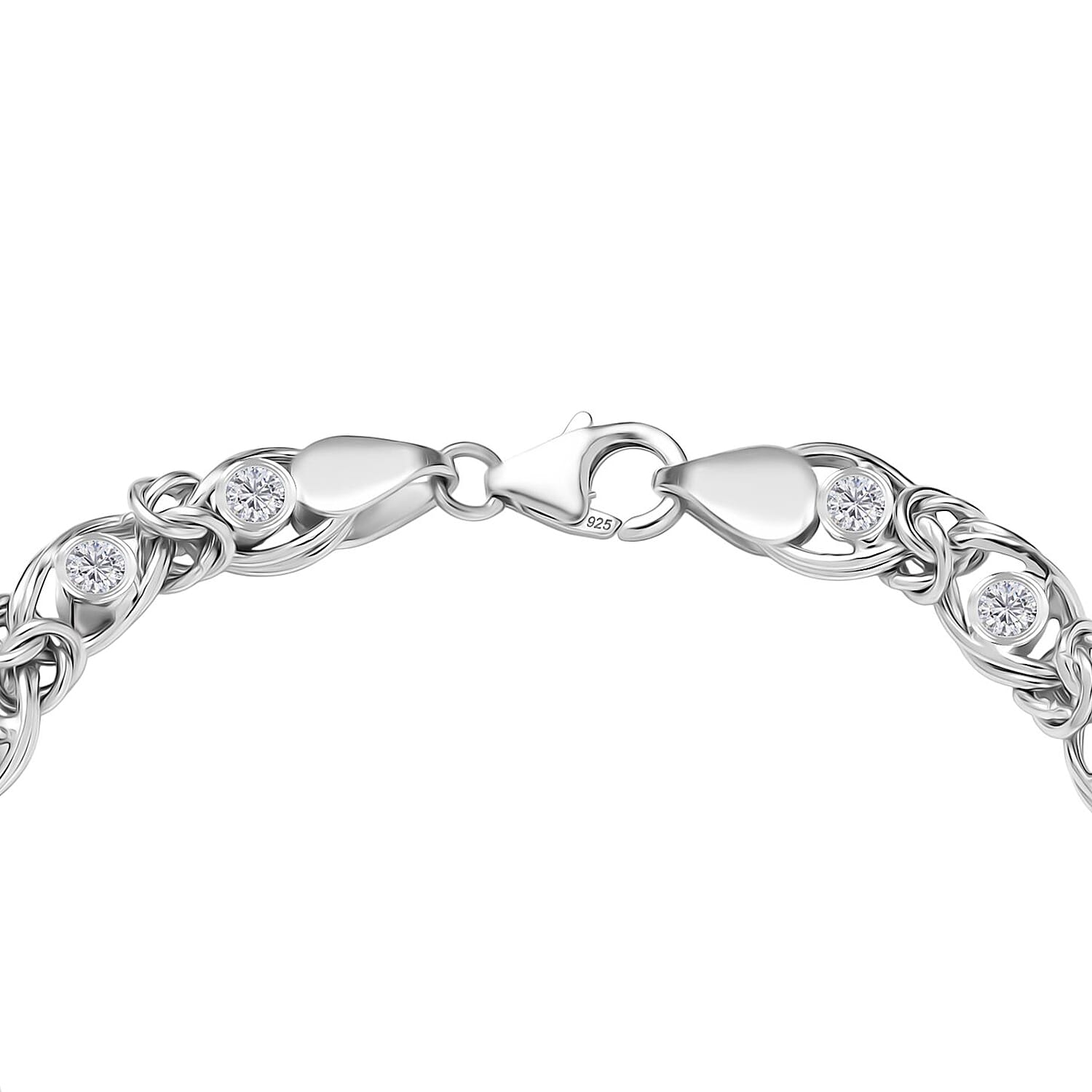 Ottoman Treasure- Luxuriant Lab Grown Diamond (SI-GH) Byzantine Bracelet (Size 7.5) in Platinum Overlay Sterling Silver 1.15 Cts, Silver Wt. 12.51 Gms