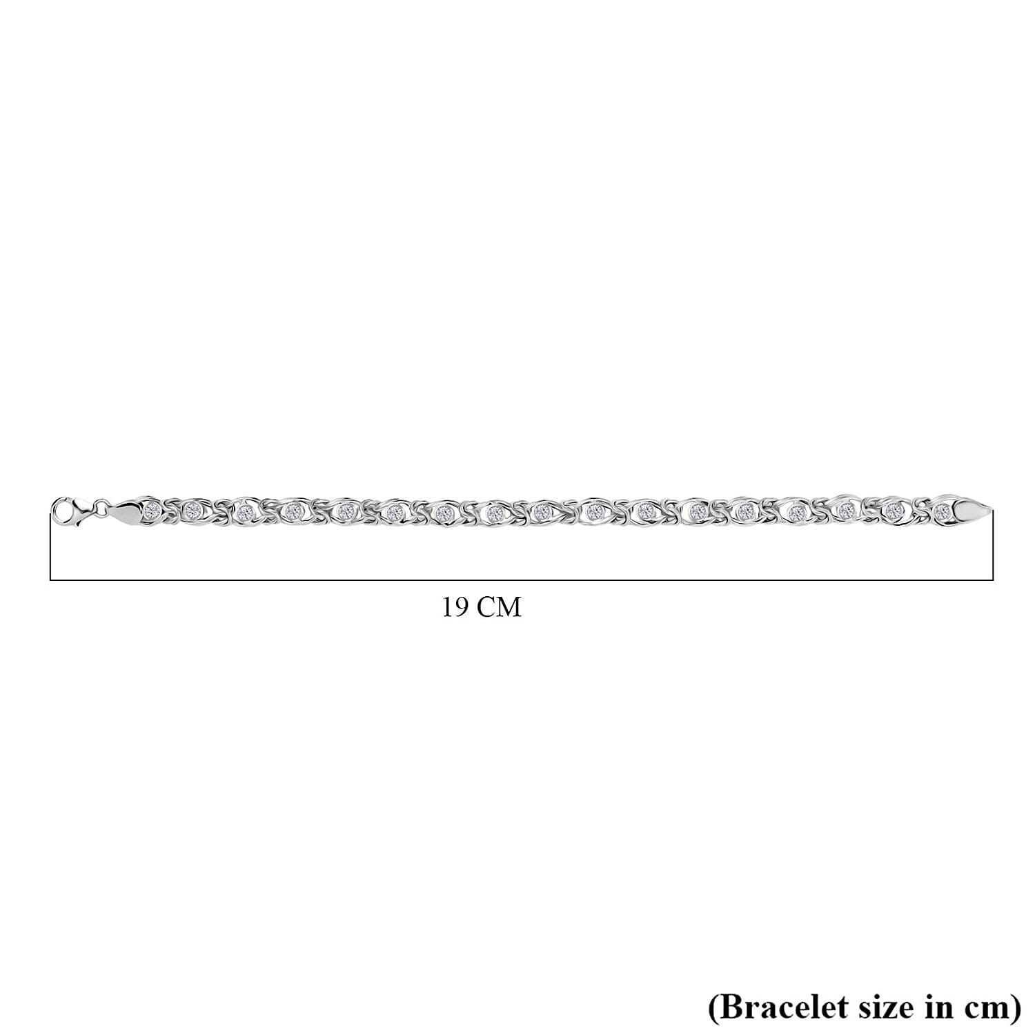 Ottoman Treasure- Luxuriant Lab Grown Diamond (SI-GH) Byzantine Bracelet (Size 7.5) in Platinum Overlay Sterling Silver 1.15 Cts, Silver Wt. 12.51 Gms