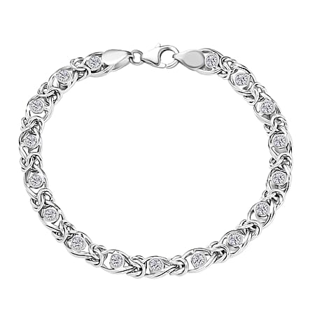 Ottoman Treasure-  Lab Grown Diamond (SI-GH) Byzantine Bracelet  (Size 7.5) in Platinum Overlay Sterling Silver. Total Wt 1.15 Cts