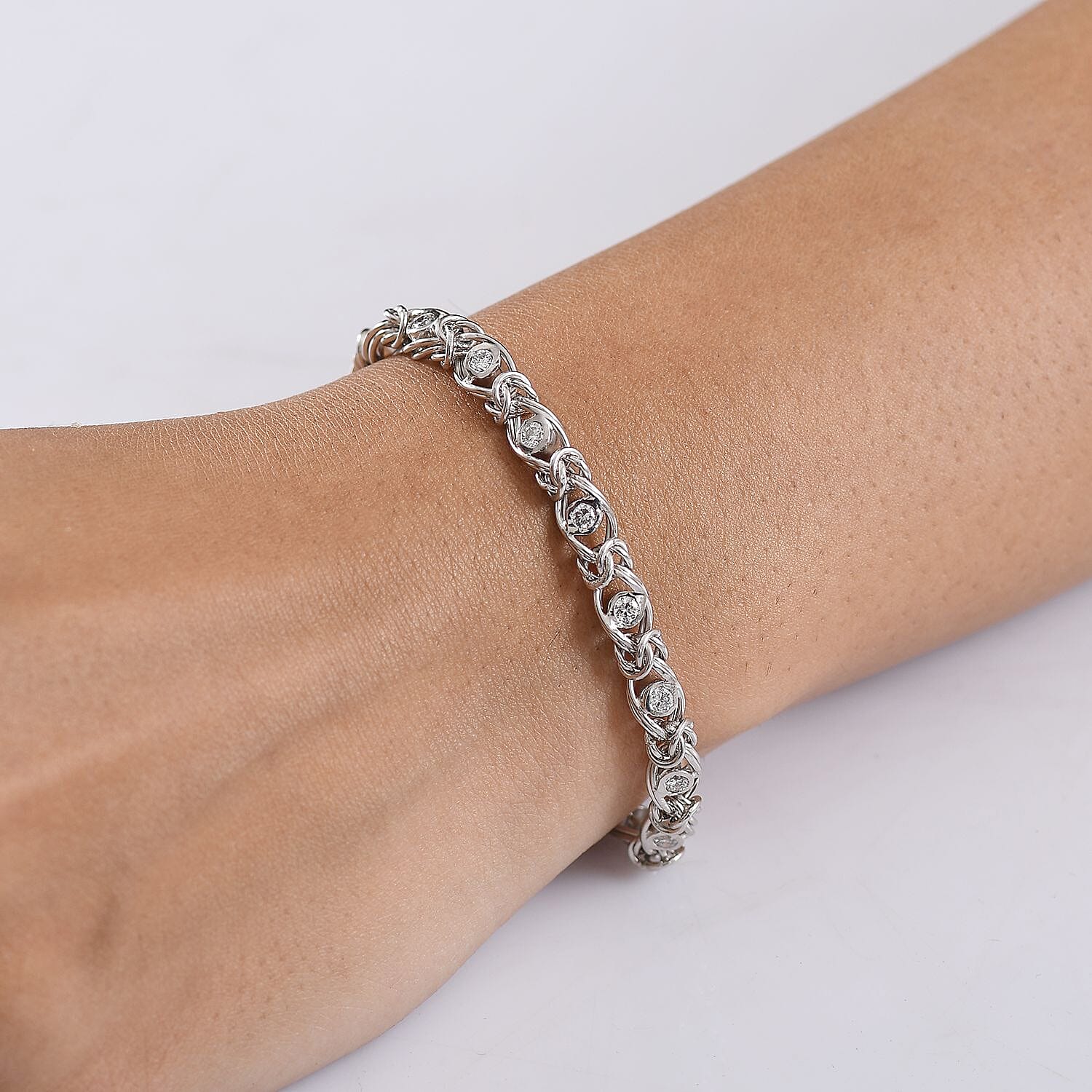 Luxuriant Lab Grown Diamond (SI-GH) Line Bracelet (Size 7.5) in Rhodium Overlay Sterling Silver 1.13 Ct, Silver Wt. 12.51 Gms.