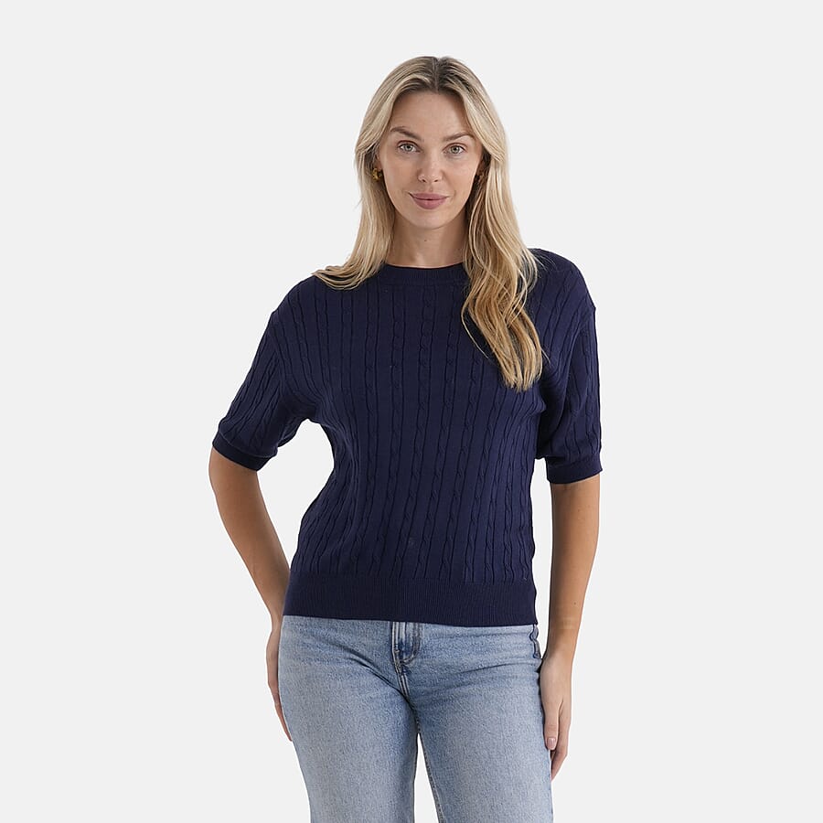 & Maisi Lightweight Cable Knit Half-Sleeve Jumper
