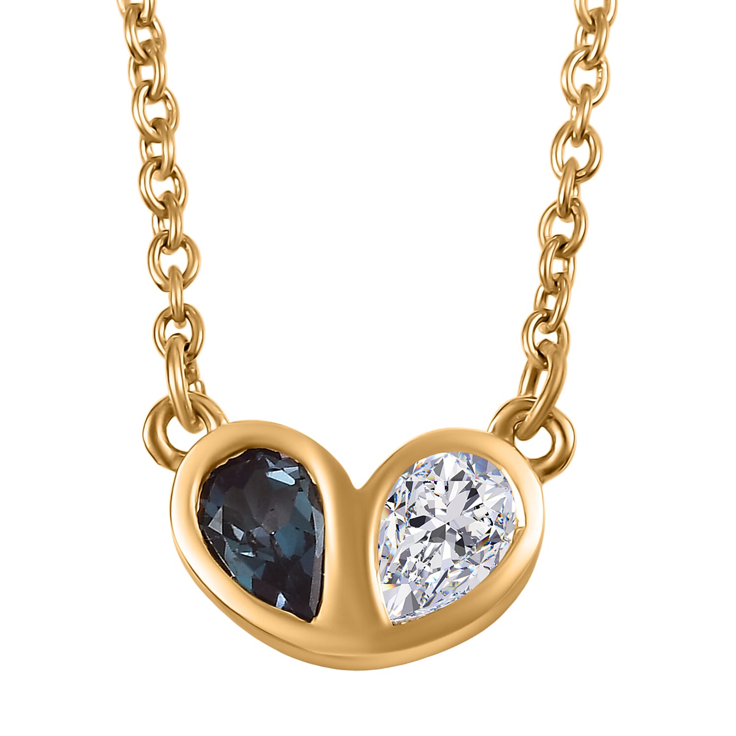 D'Joy Lab Grown Alexandrite & Moissanite Necklace (Size - 20) in Yellow Gold Plated Sterling Silver