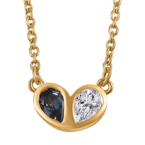 D'Joy Lab Grown Alexandrite & Moissanite Necklace (Size - 20) in Yellow Gold Plated Sterling Silver