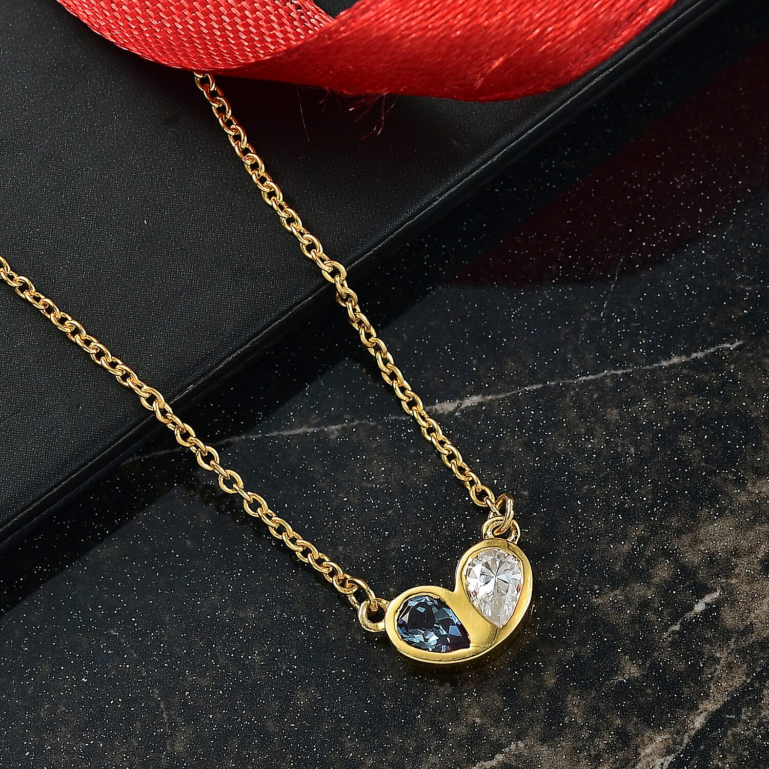 D'Joy Lab Grown Alexandrite & Moissanite Necklace (Size - 20) in Yellow Gold Plated Sterling Silver