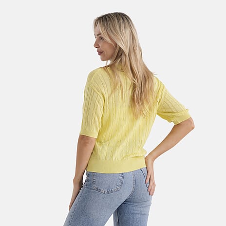 - Maisi Lightweight Cable Knit Half-Sleeve Jumper (Size XL) - Yellow