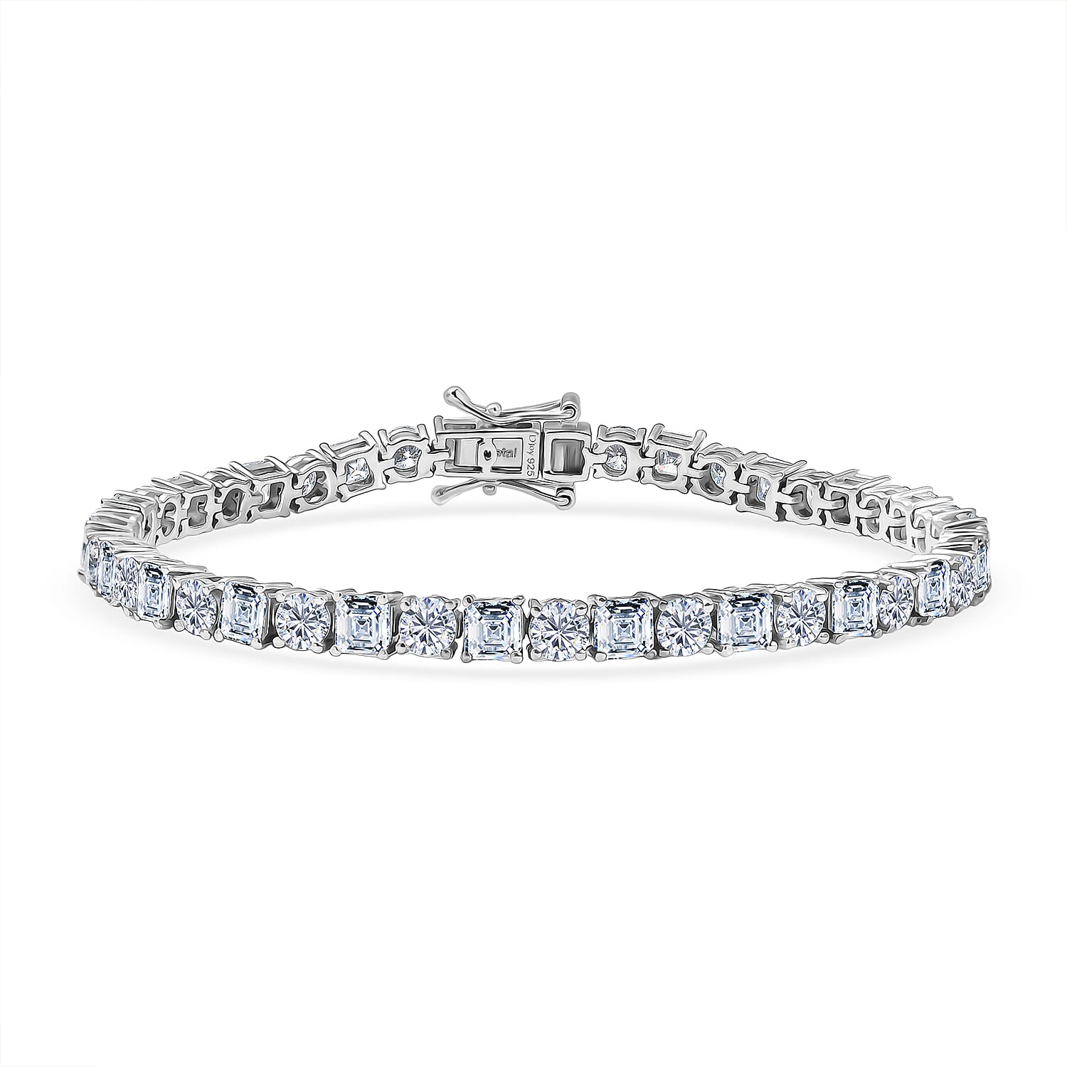 D'Joy Moissanite Linking Bracelet (Size 7.5) with GB Lock Box in Rhodium Overlay Sterling Silver 11.74 Ct, Silver Wt. 9.99 Gms.