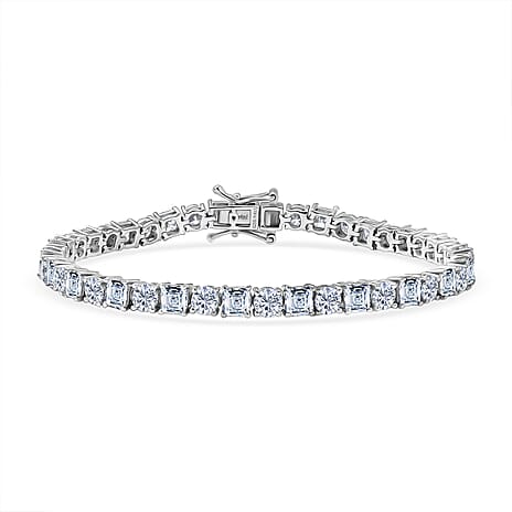 D'Joy Moissanite Linking Bracelet (Size 7.5) with GB Lock Box in Rhodium Overlay Sterling Silver 11.74 Ct, Silver Wt. 9.99 Gms.