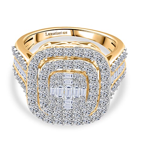 Luxuriant Lab Grown Diamond (SI-GH) Ring in 18K Vermeil Yellow Gold Plated Sterling Silver 2.02 Ct.