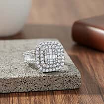 LUXURIANT 2 Ct. Lab Grown Diamond Cluster Ring in Rhodium Overlay Sterling Silver (SI-GH)