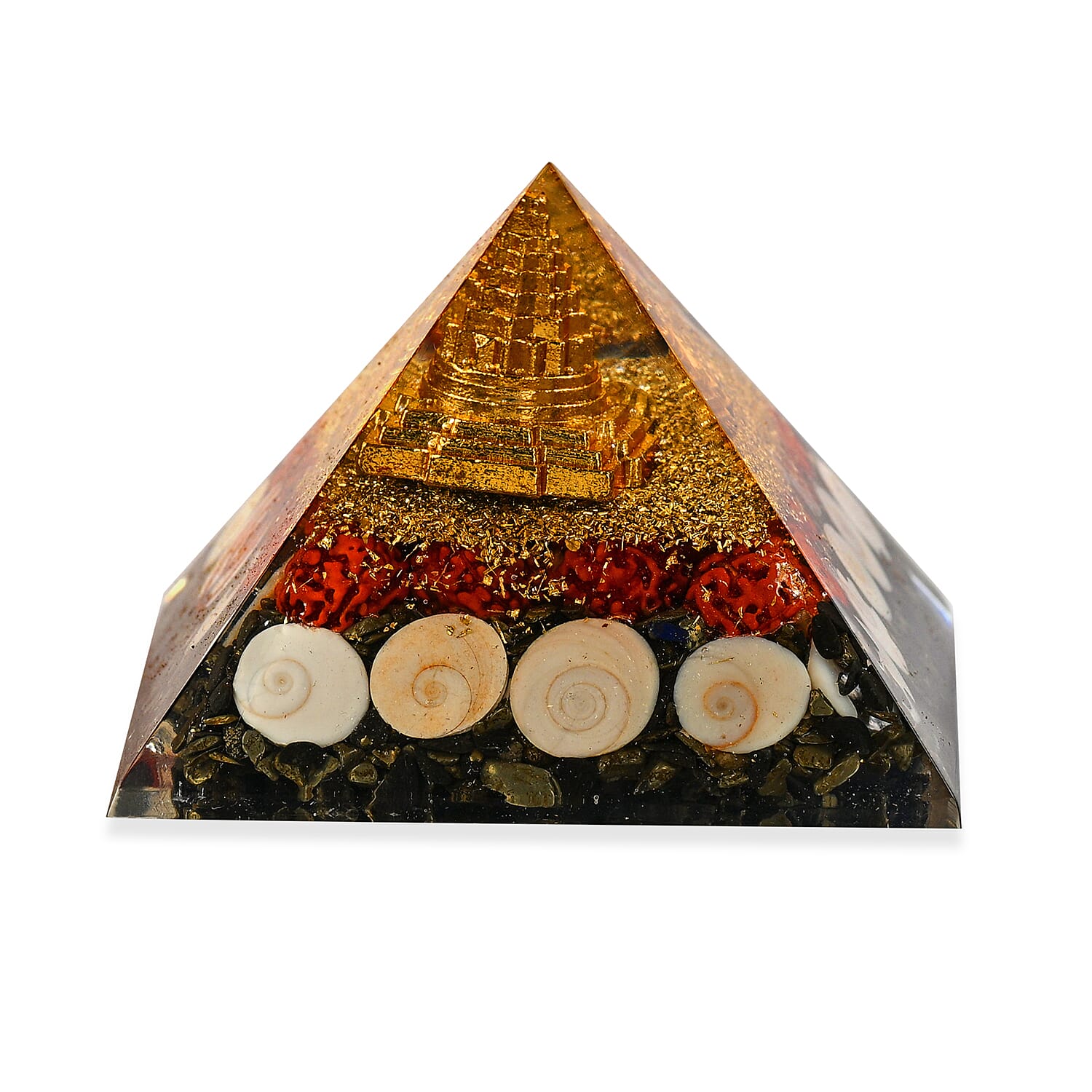 LIVMORE Gemstone Orgone Decorative Pyramid (5cm) With Pyrite