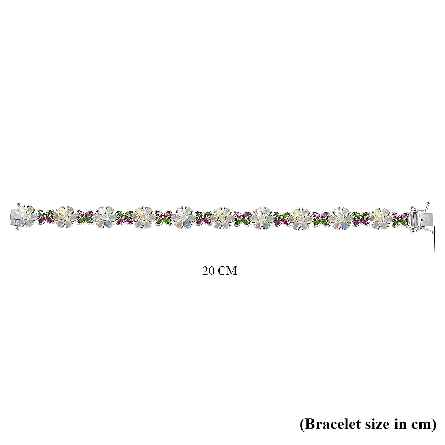 D'Joy Ethiopian Opal, Rhodolite Garnet & Natural Chrome Diopside Cluster Bracelet (Size 7.5) with GB Lock Box in Rhodium Overlay Sterling Silver 10.68 Ct, Silver Wt. 15.71 Gms.